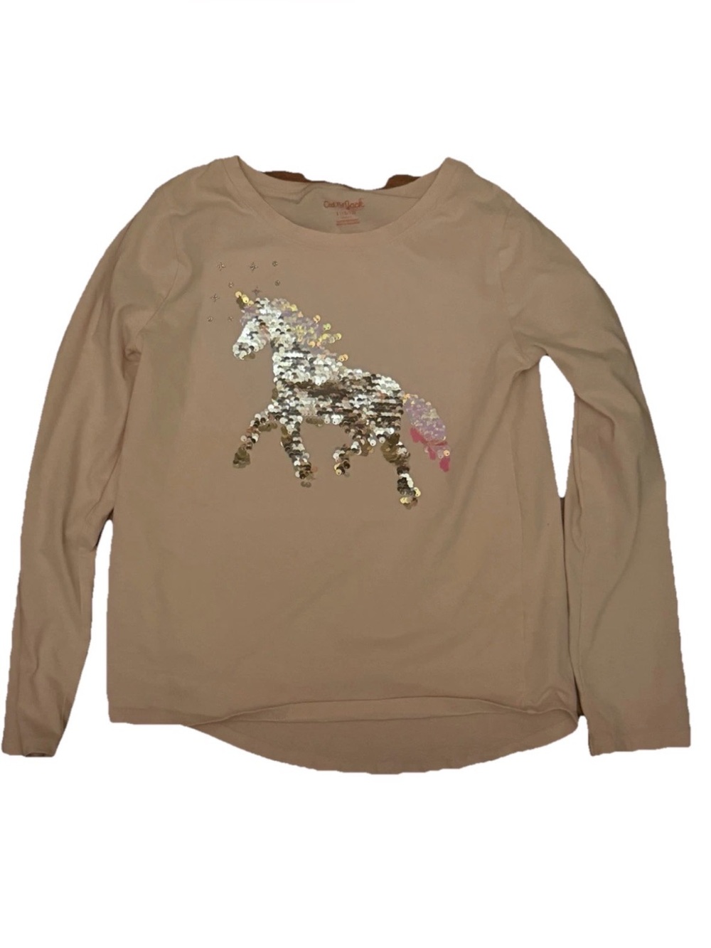 Cat & Jack Pink Long Sleeve Pullover Top With Sparkly Unicorn‎ Sz 10-12